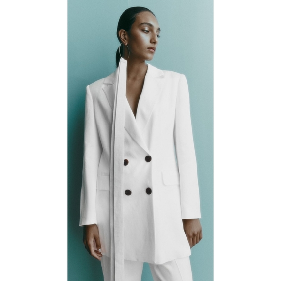 Zara 2 Pc Set Satin Effect Long Blazer & Pants Size XS - Picture 6 of 16